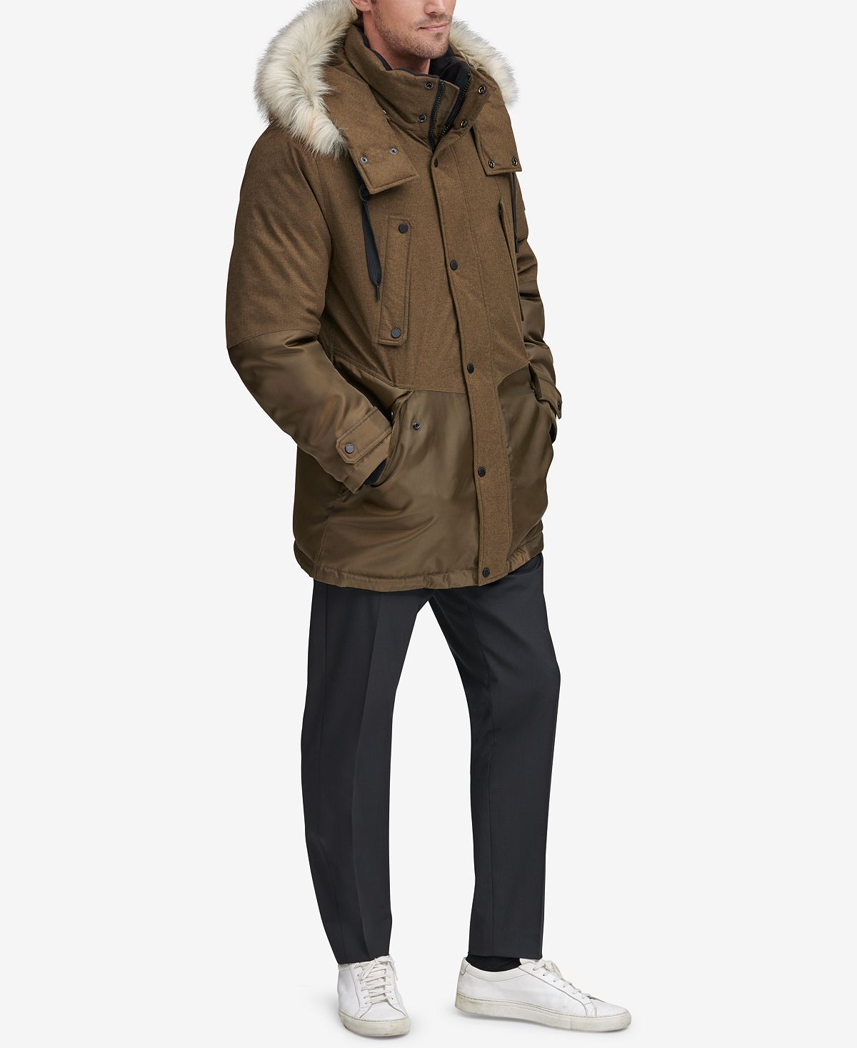Marc New York Mixed-media Parka With Removable Hood Moss Green