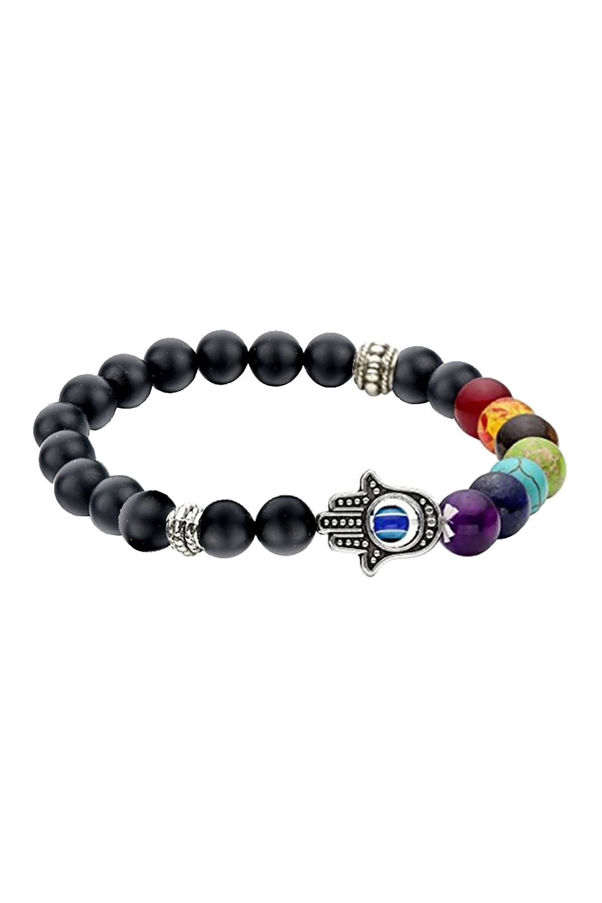 Matte Black Onyx 7-Chakra Hamsa Reiki Healing Bracelet