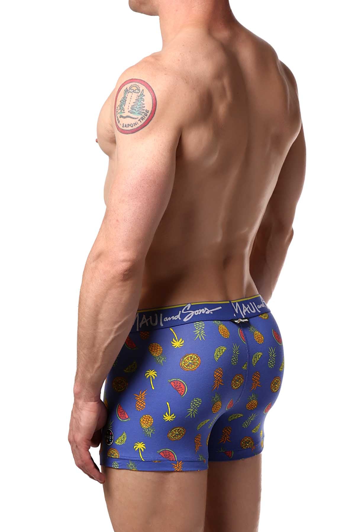 Maui and Sons Blue/Tropical-Fruits Cotton-Stretch Trunk 2-Pack