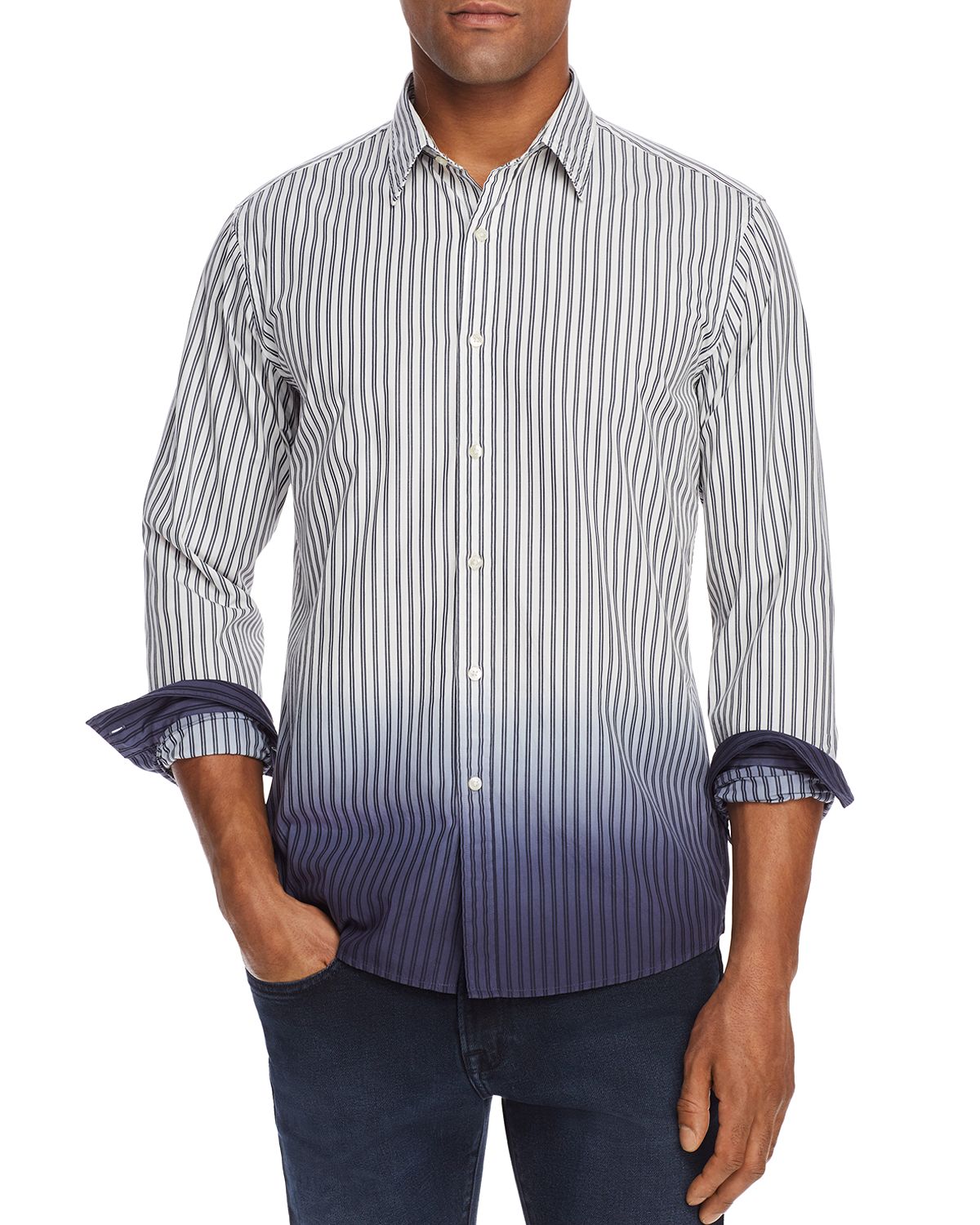 Michael Kors Dip-dyed Striped Slim Fit Shirt Midnight