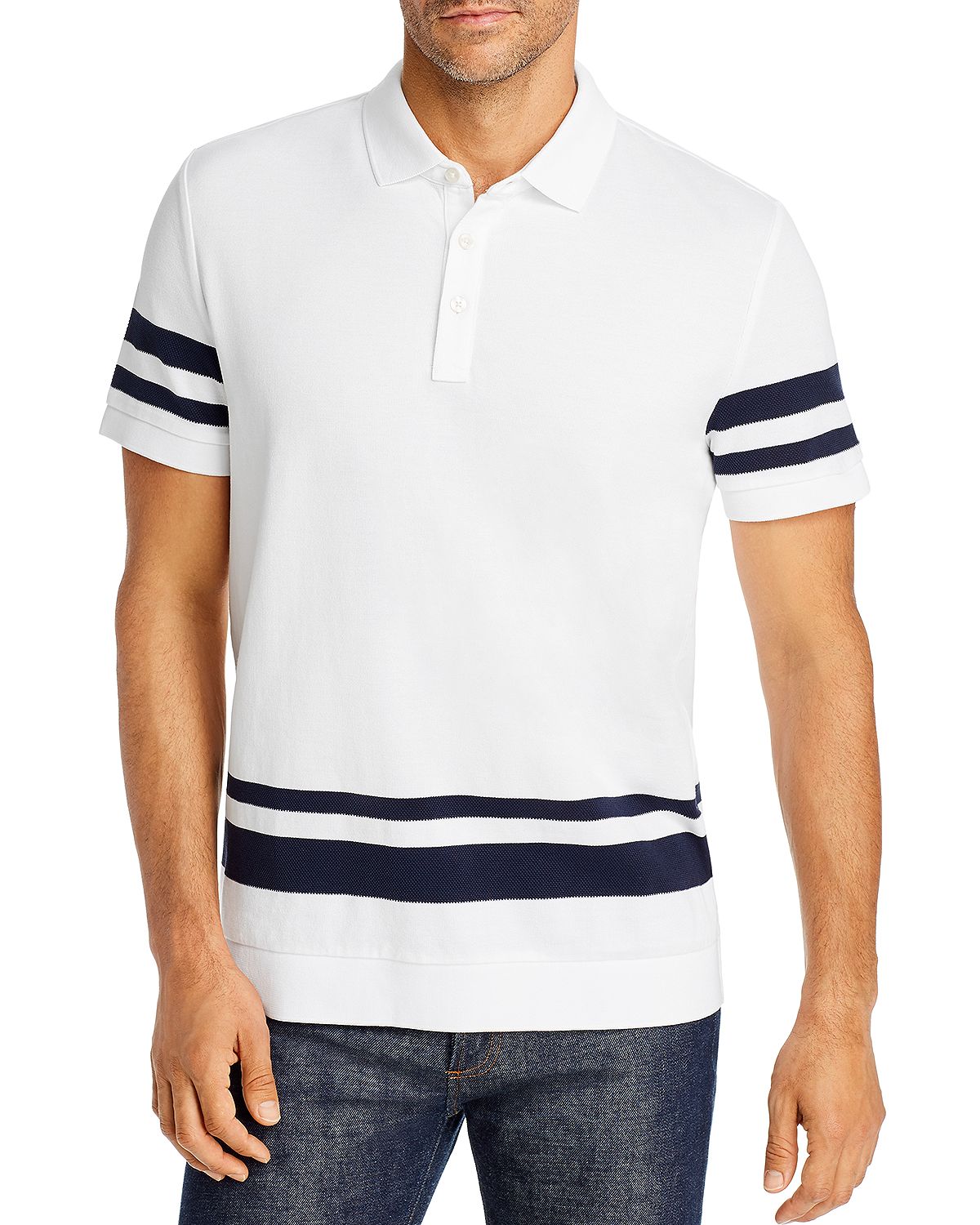 Michael Kors Engineered Stripe-trimmed Classic Fit Polo Shirt White
