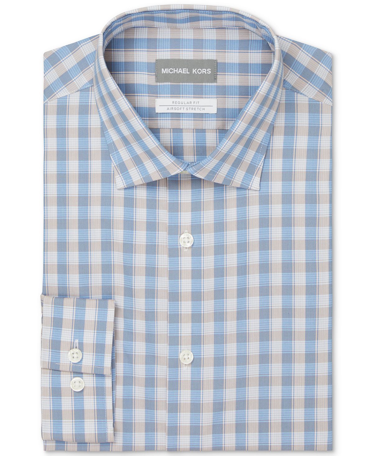Michael Kors Regular Fit Non-iron Stretch Performance Dress Shirt Tan Multi