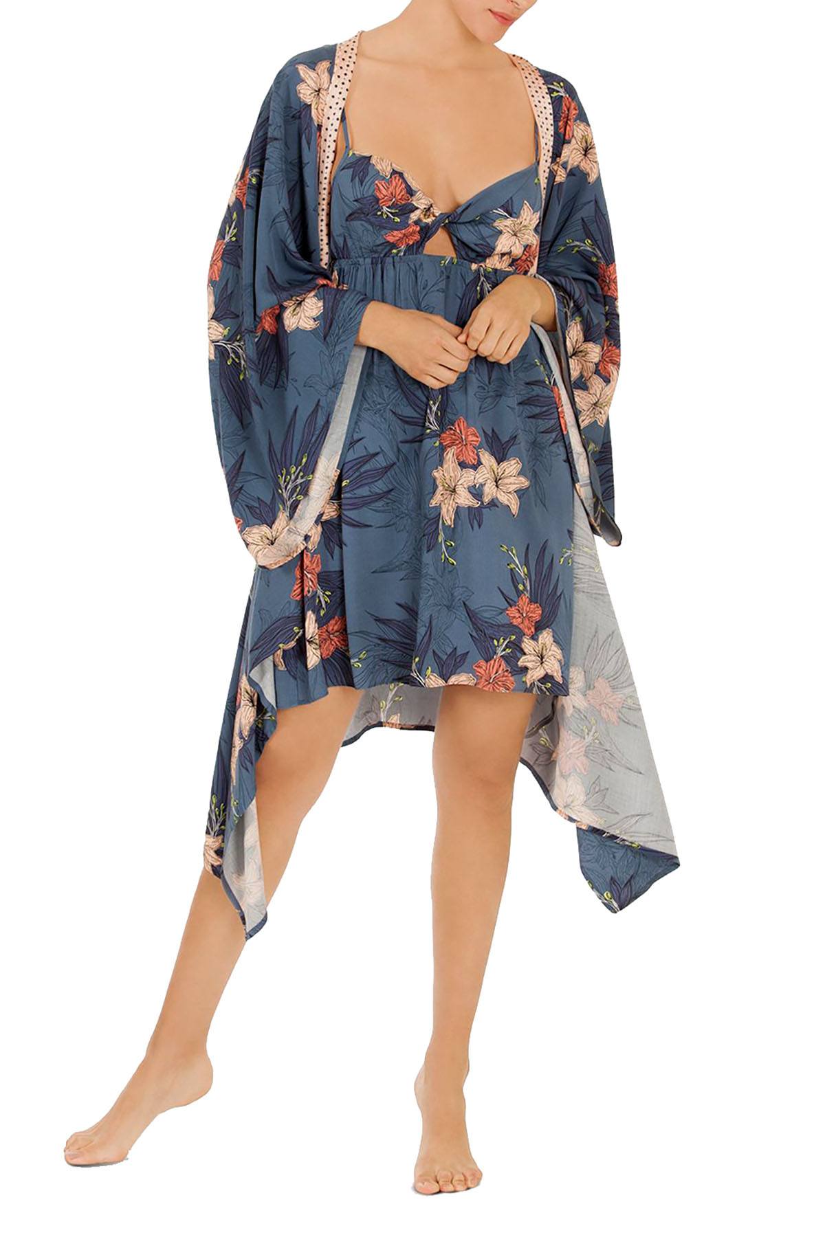 Midnight Bakery Blue Aloha Floral Kimono