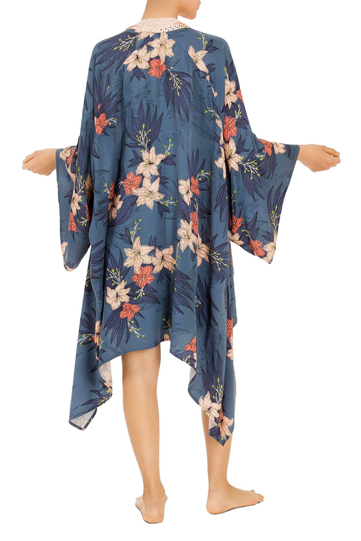 Midnight Bakery Blue Aloha Floral Kimono