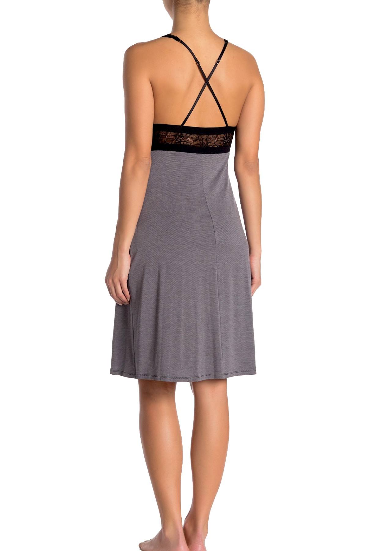 Midnight Bakery Charcoal/Anthracite Lace Midi Chemise Nightgown