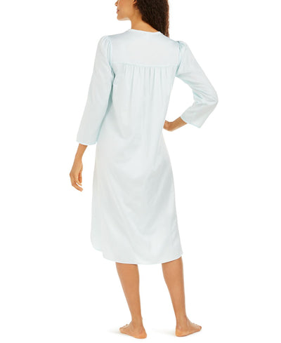 Miss Elaine Brushed Back Satin Embroidered Nightgown Aqua