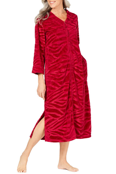 Miss Elaine Cranberry MicroEmbossed Velour Long Zip Robe