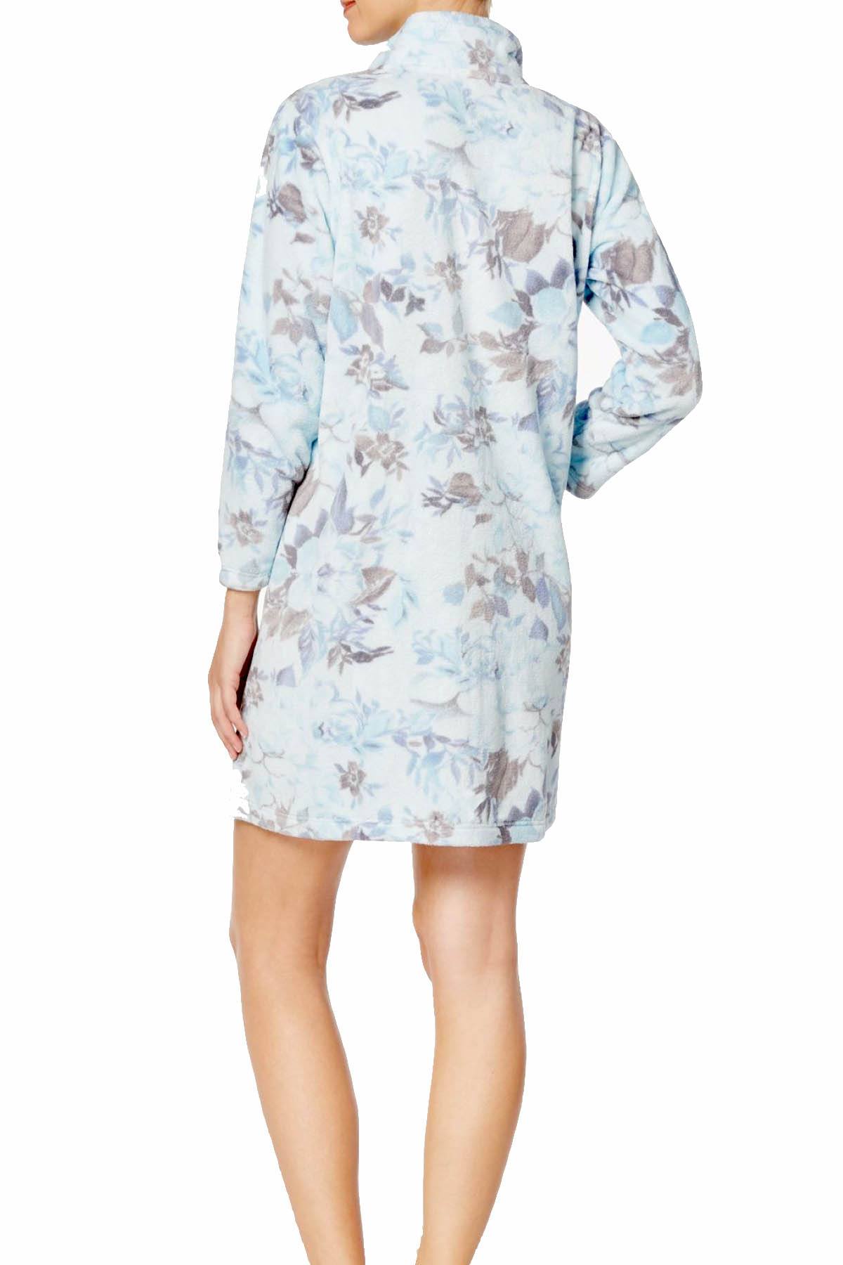 Miss Elaine PLUS Blue Floral-Print Fleece Short Robe