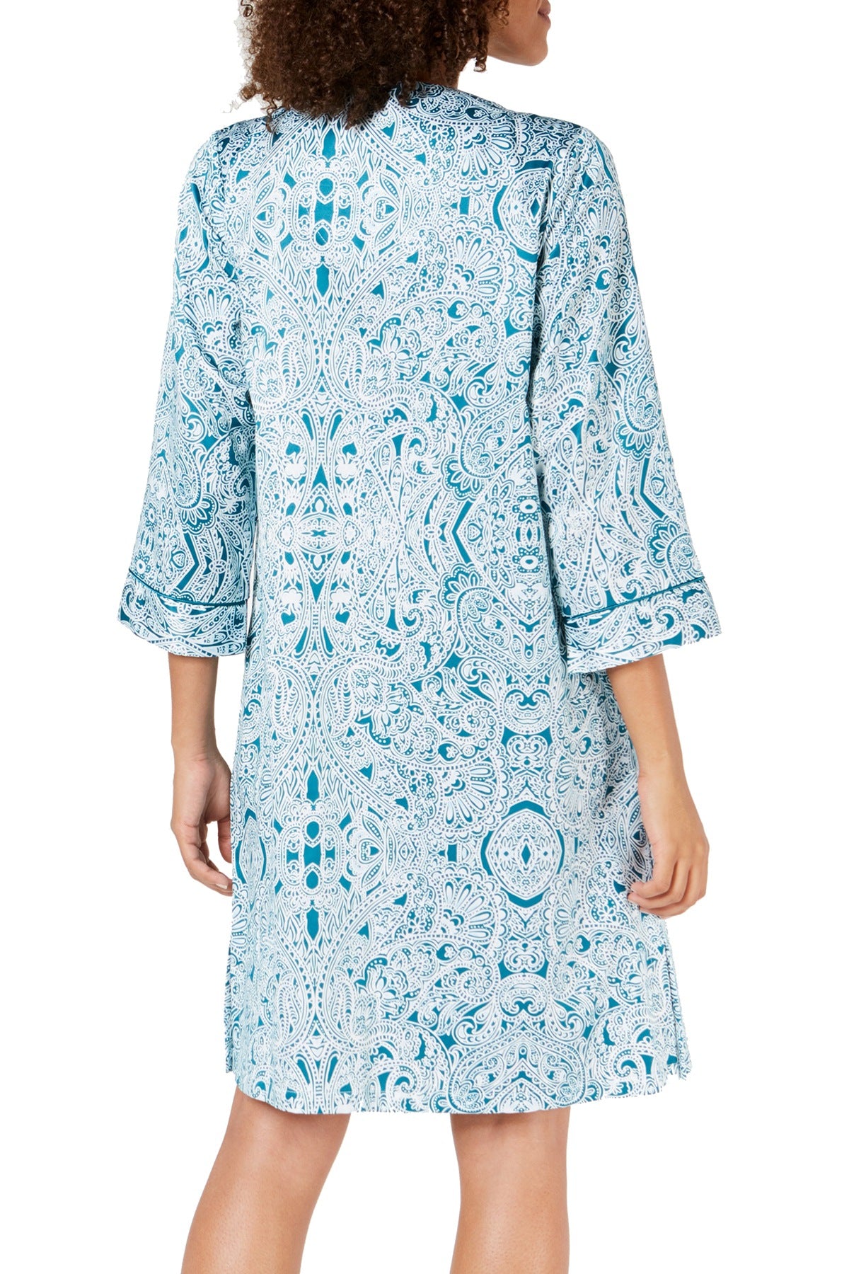 Miss Elaine Printed Brushed Back Satin Zip Robe in Jade Paisley