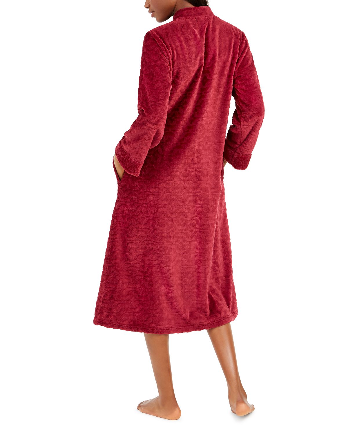 Miss Elaine Wo Jacquard Cuddle Fleece Long Zipper Robe Burgundy
