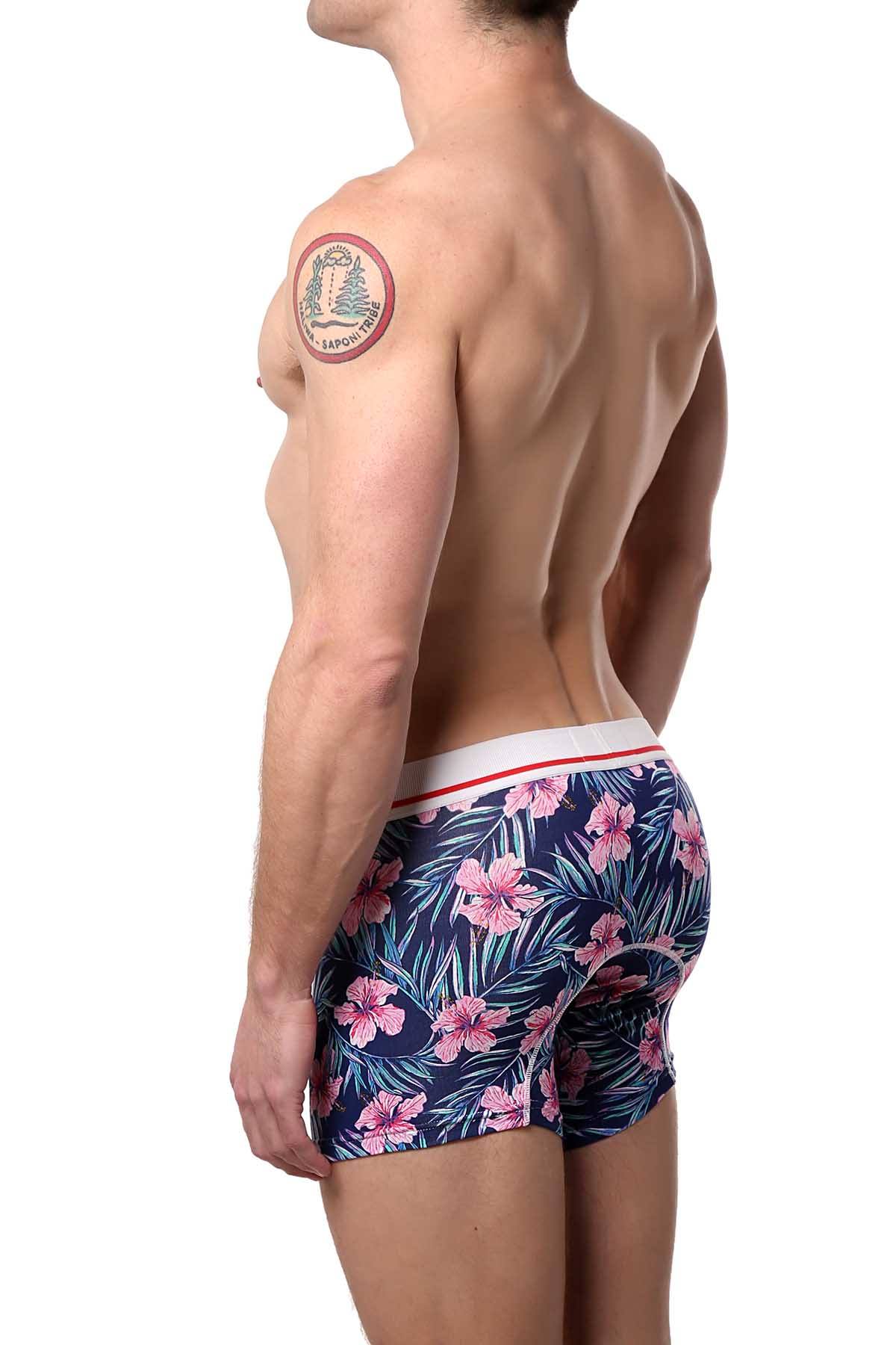 Mosmann Blue/Pink Hibiscus Florals St. Lucia Bamboo Boxer Brief