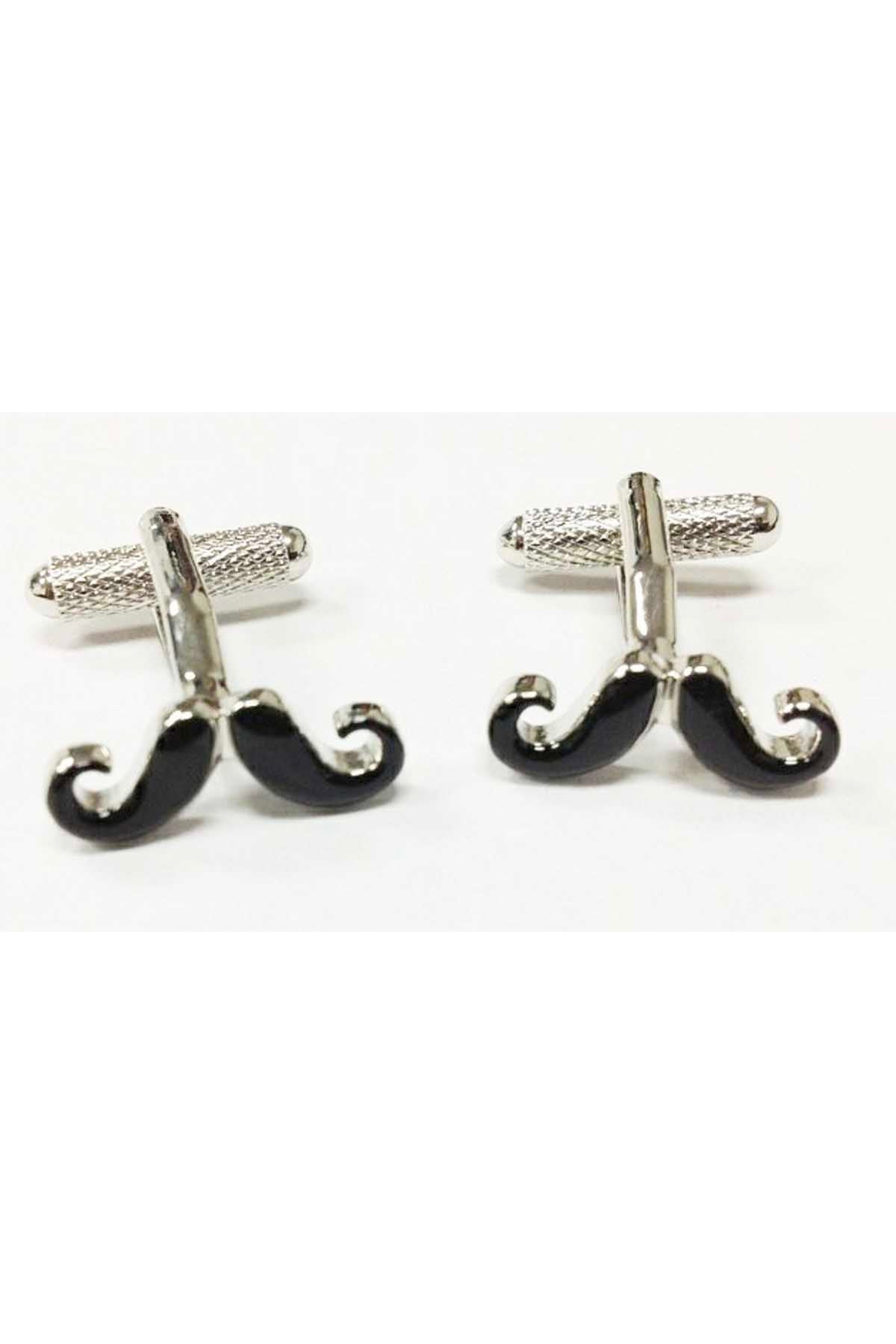 Mrs. Bow Tie Black Moustache Cufflinks