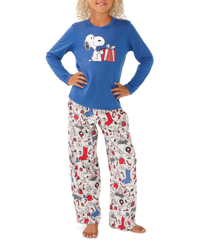 Munki Munki Matching Little & Big Kid Snoopy Holiday Family Pajama Set Grey