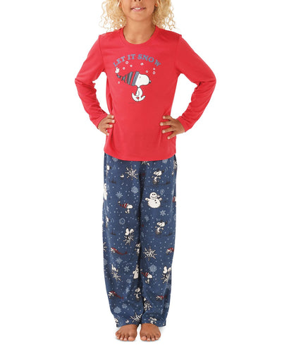 Munki Munki Matching Little & Big Kid Snoopy Let It Snow Family Pajama Set Blue