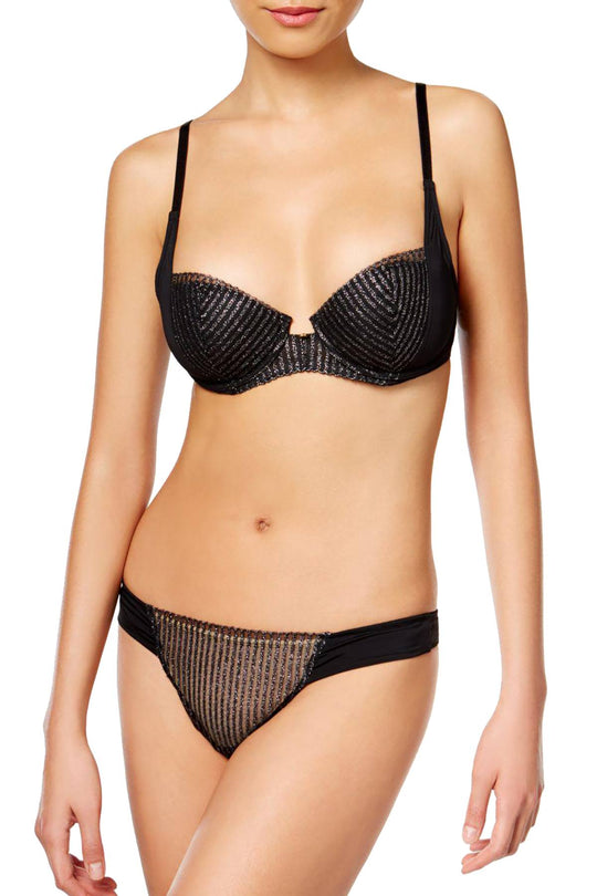 Natori Black Shine Imperial Contour Embroidered Underwire Demi Bra