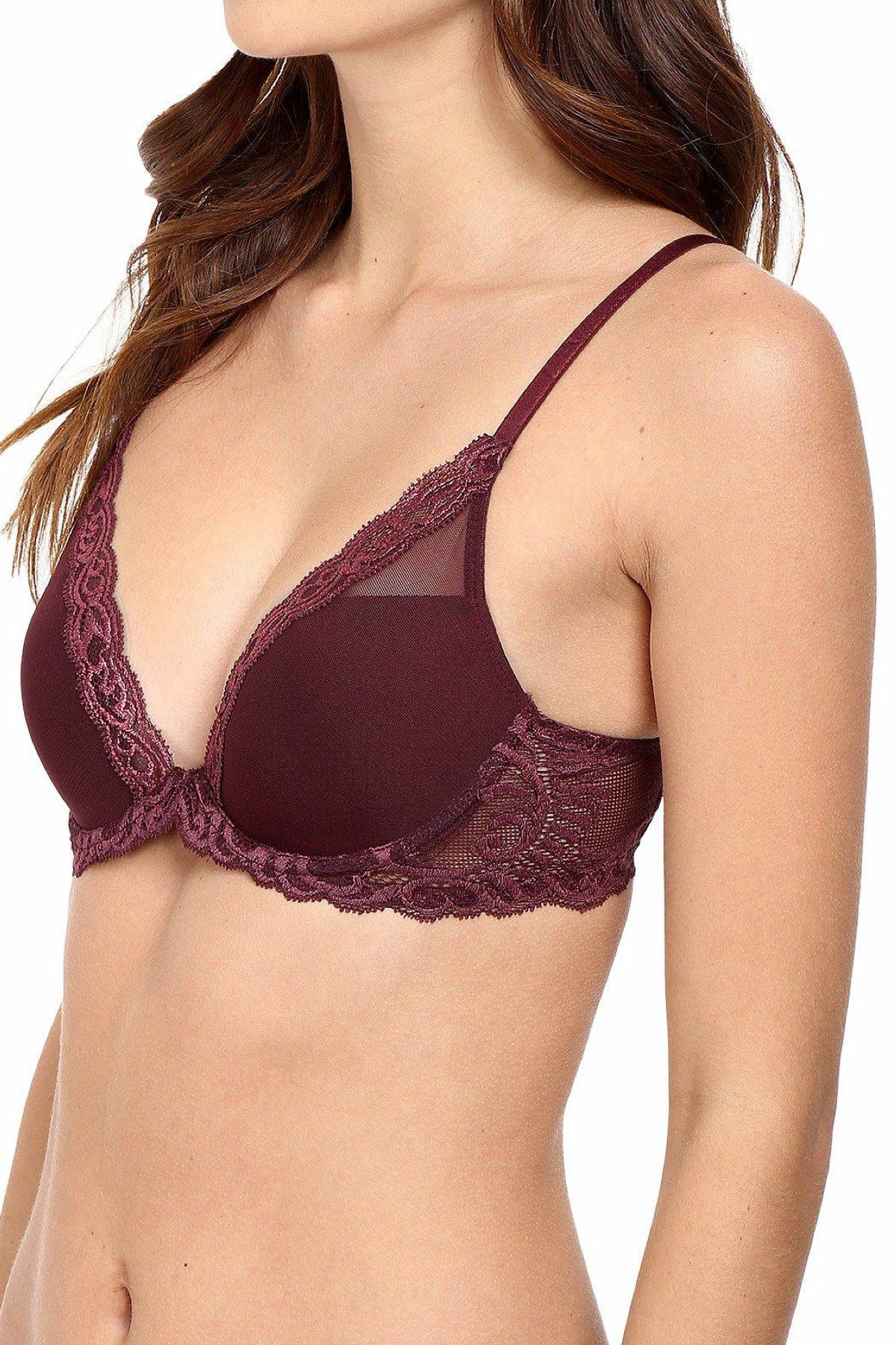 Natori Merlot-Shine Feathers Lace Contour Demi Bra