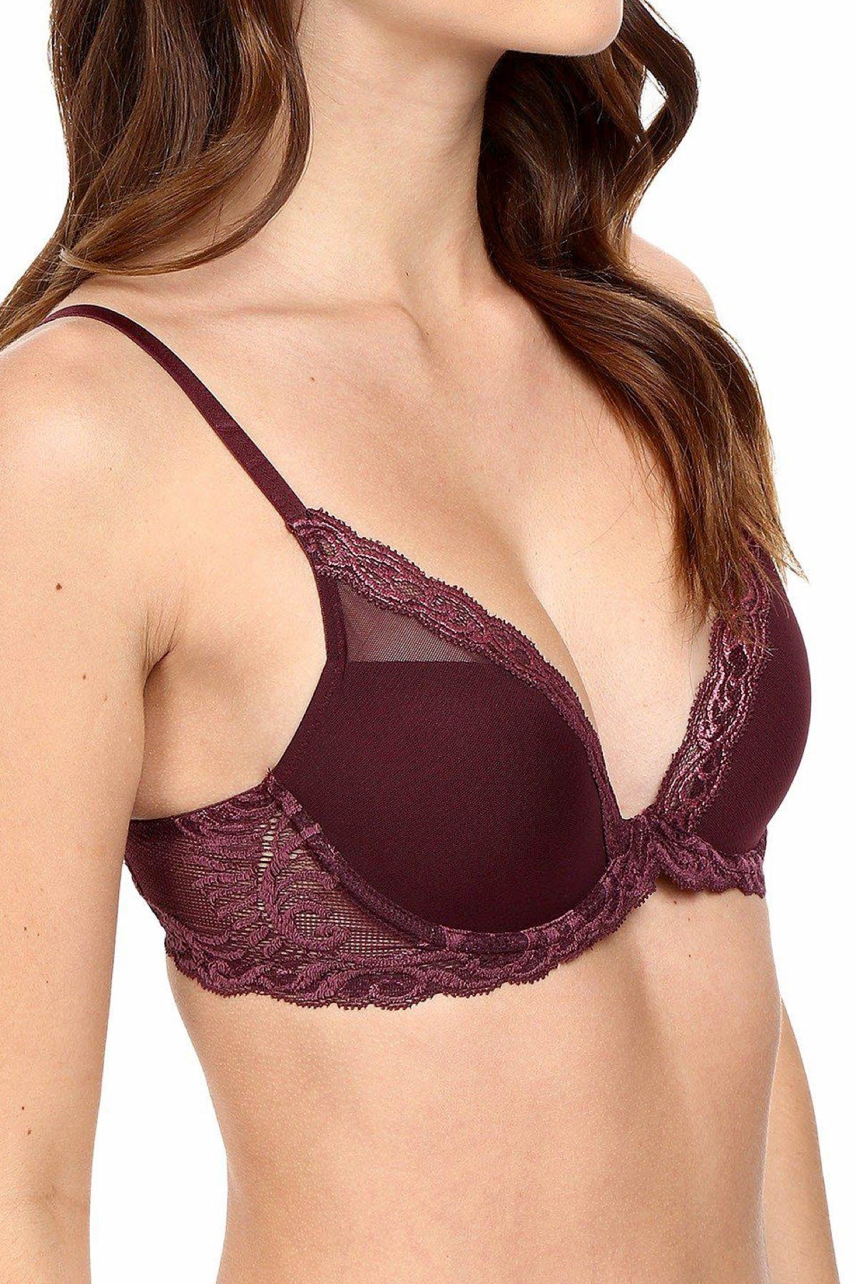 Natori Merlot-Shine Feathers Lace Contour Demi Bra