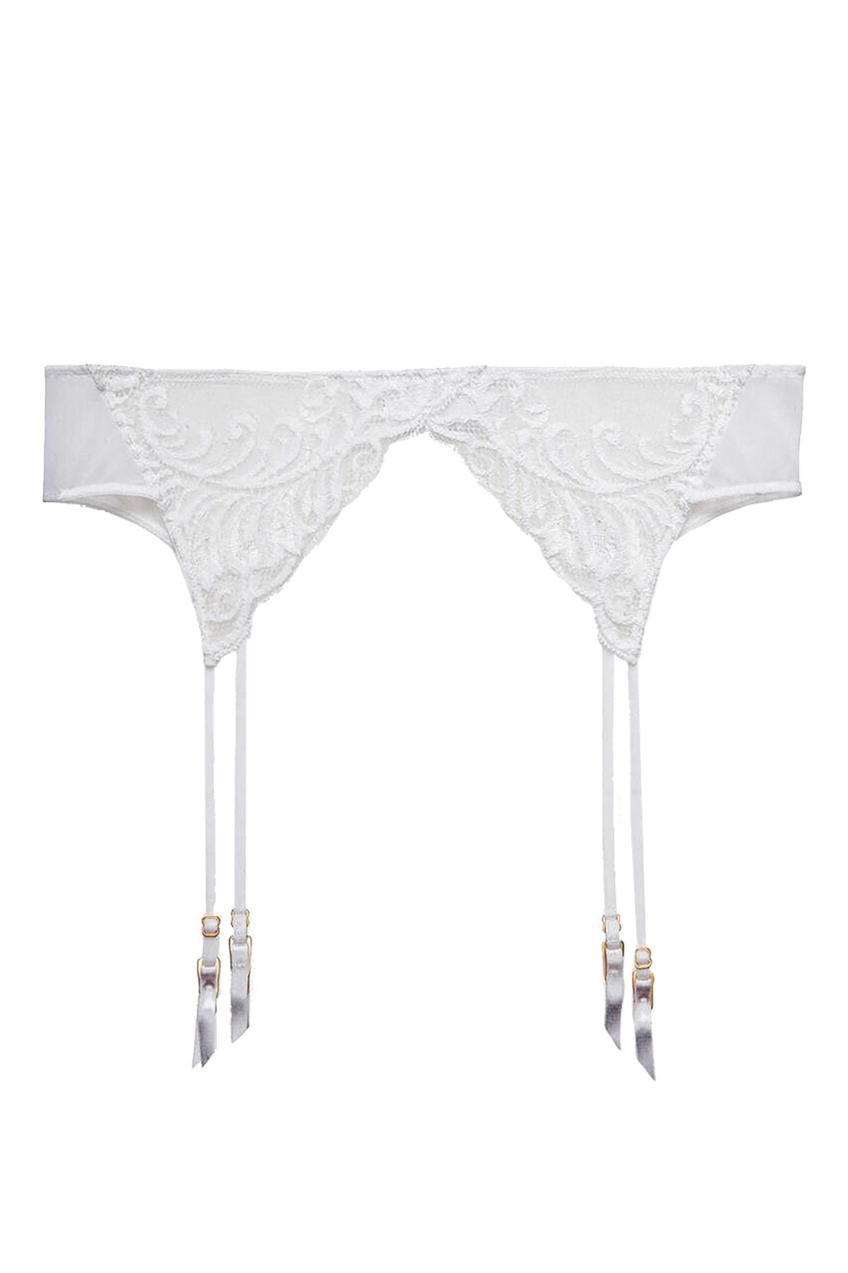 Natori White Feathers Sheer Embroidered Garter Belt