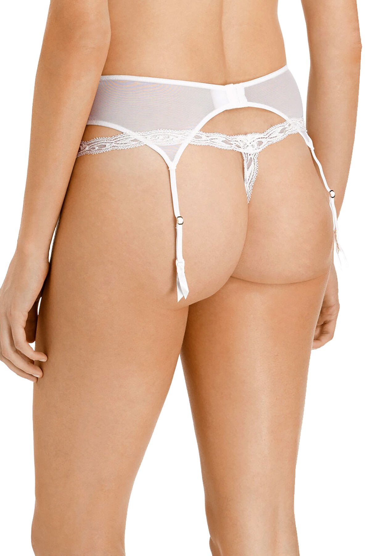 Natori White Feathers Sheer Embroidered Garter Belt