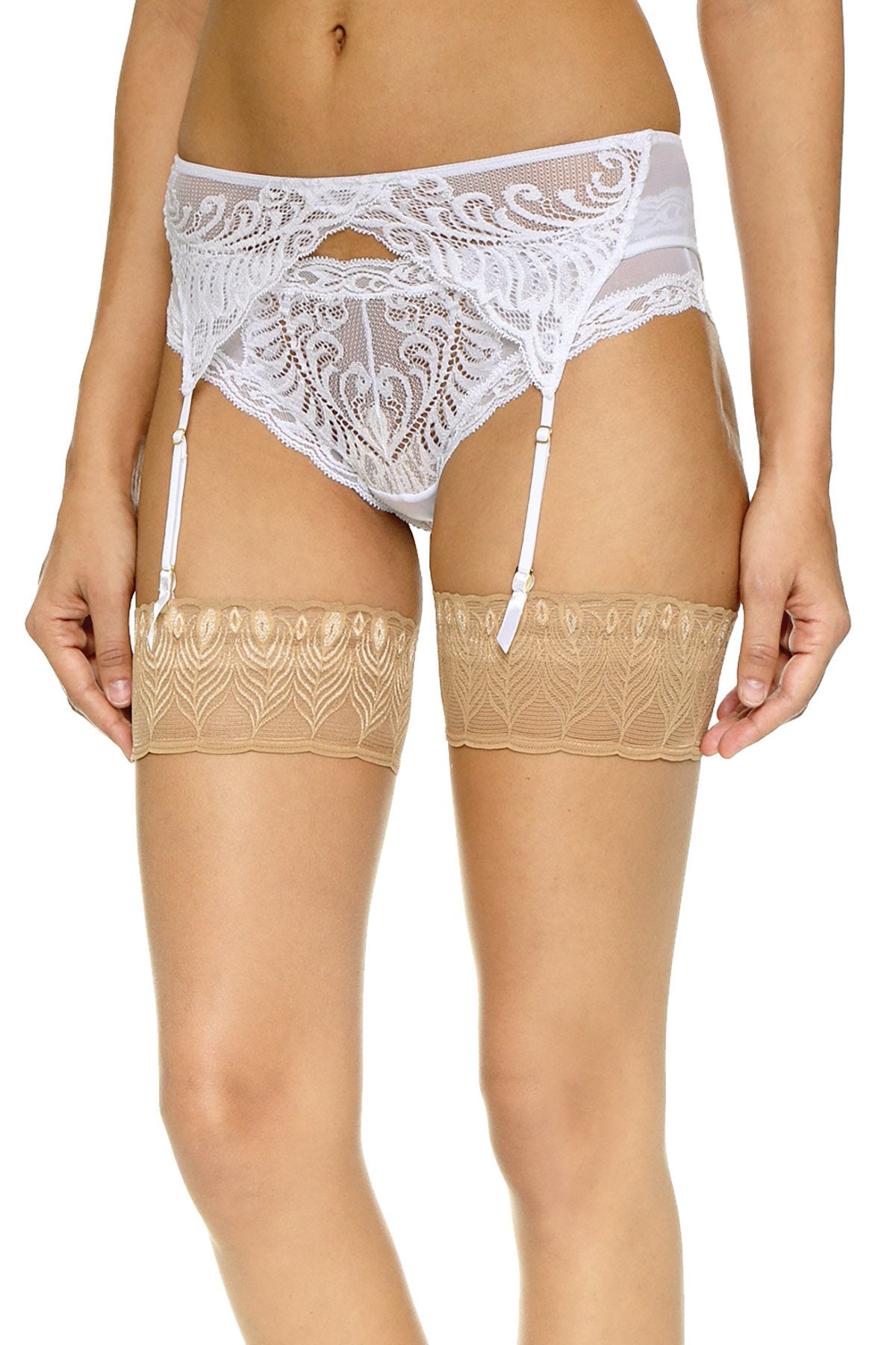 Natori White Feathers Sheer Embroidered Garter Belt