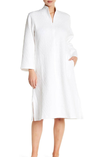 Natori White Quilted Zip Caftan