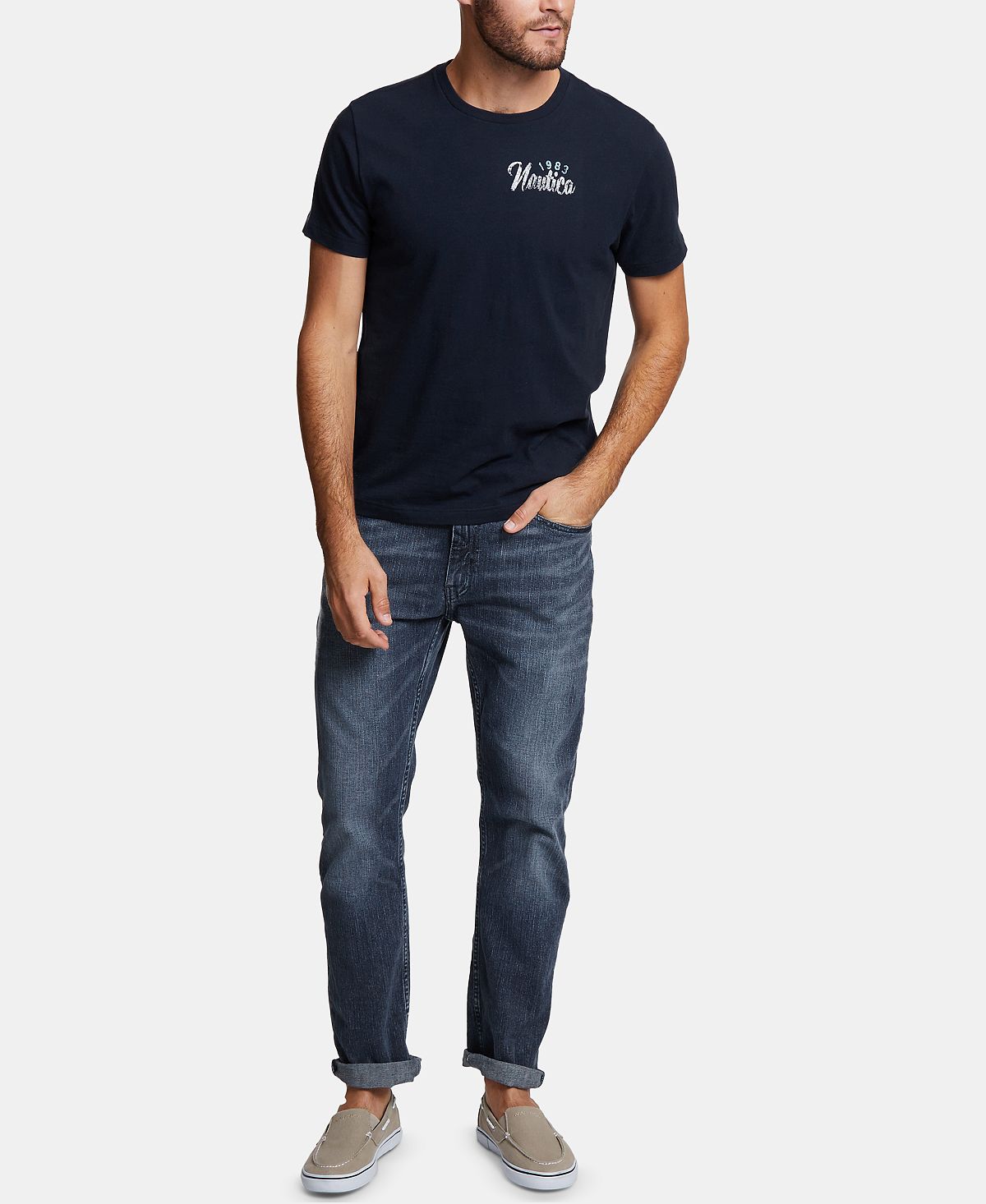 Nautica Big & Tall Maritime Sailing Logo Graphic T-shirt Navy