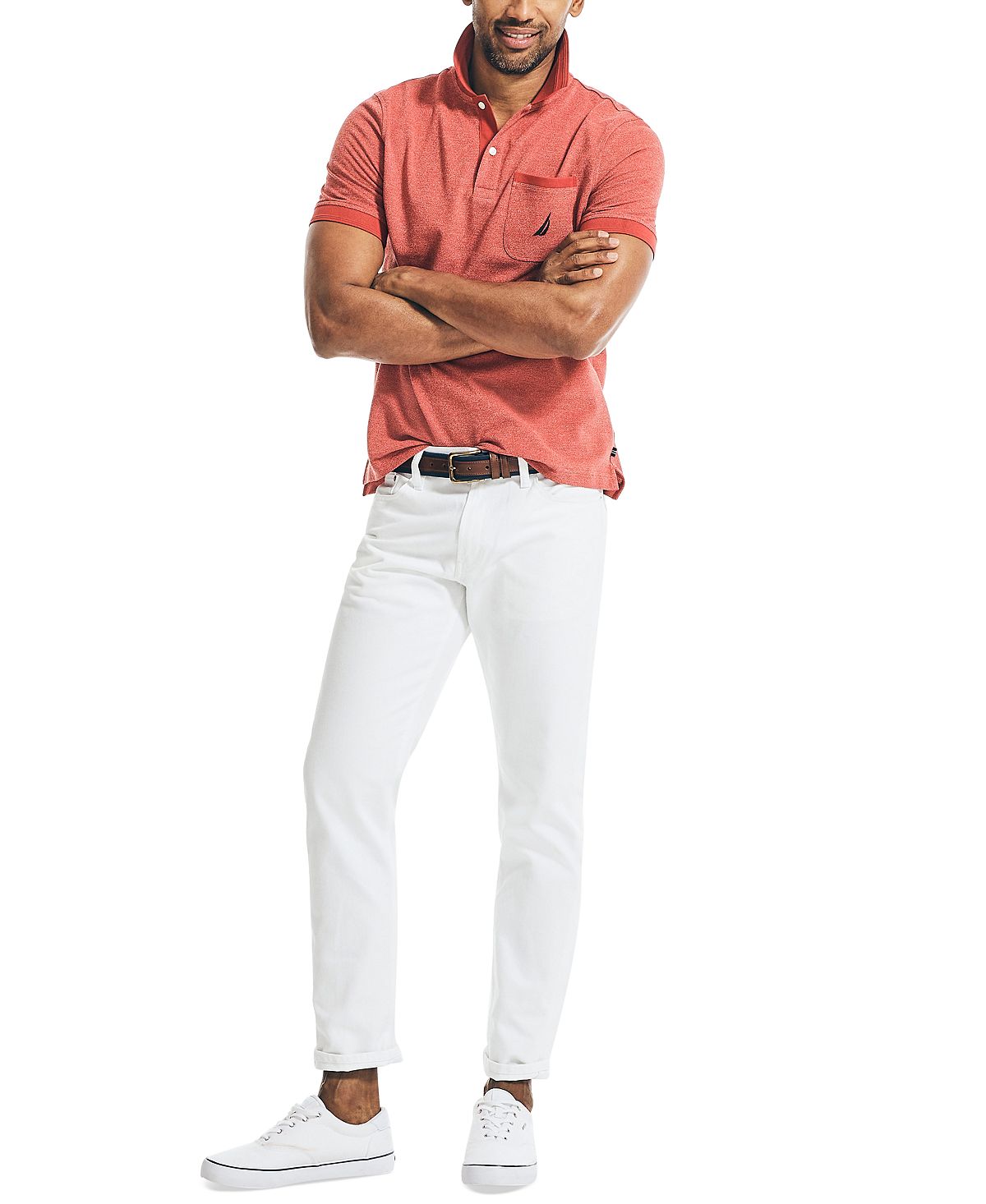 Nautica Classic Fit Jaspe Pocket Polo Ocean Garnet