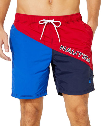 Nautica Diagonal Colorblock 8" Swim Trunks Nautica Red