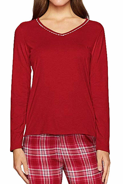 Nautica Red Cotton-Blend V-Neck Lounge Top