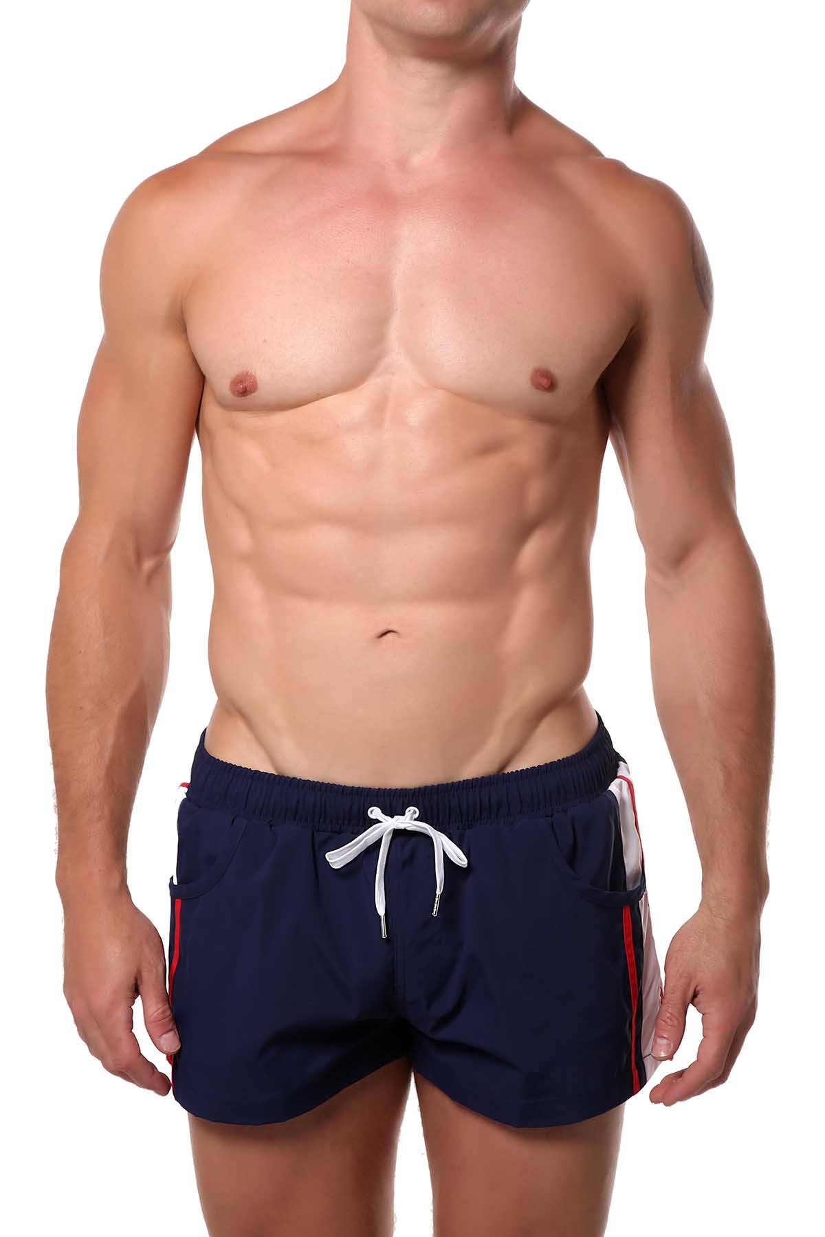 Navy Striped Runner Short