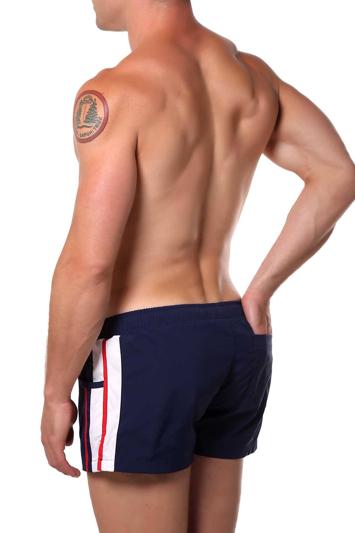 Navy Striped Runner Short