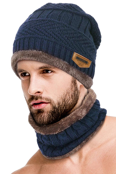 Navy Ultra-Soft 2Pc Fleece-Lined Beanie/Neck Warmer