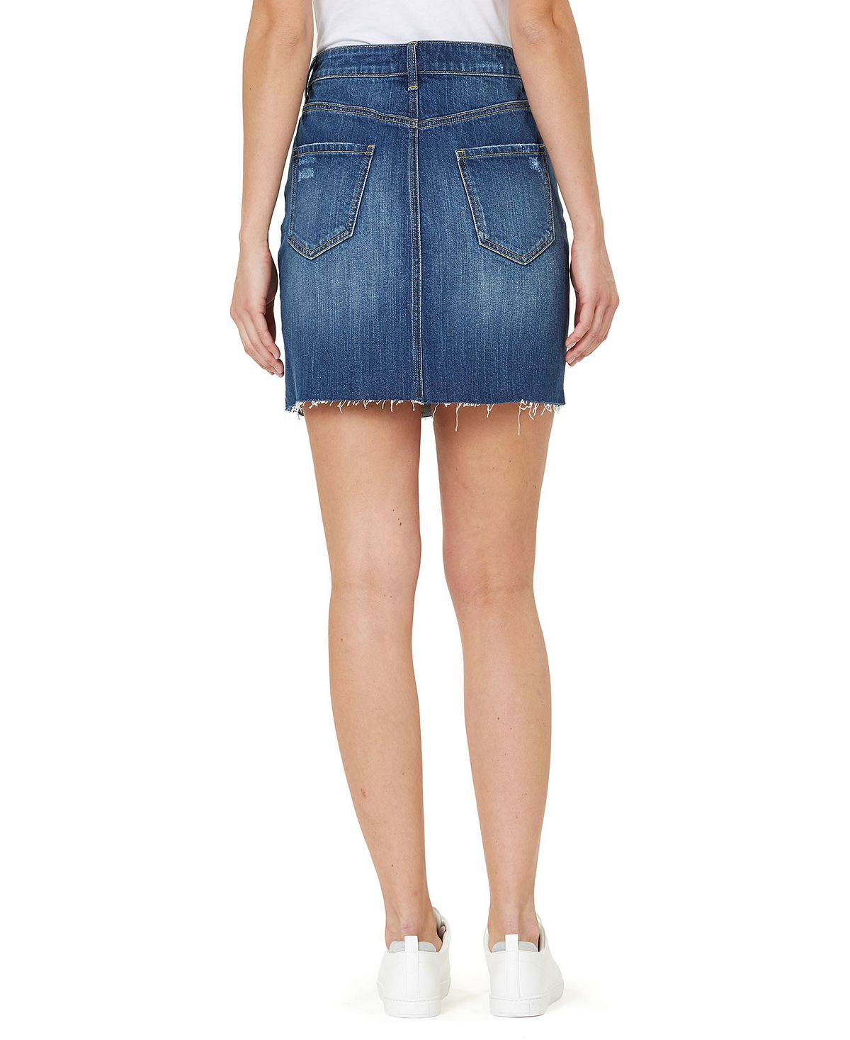 Numero Distressed Cotton Denim Pencil Skirt Torn Blue