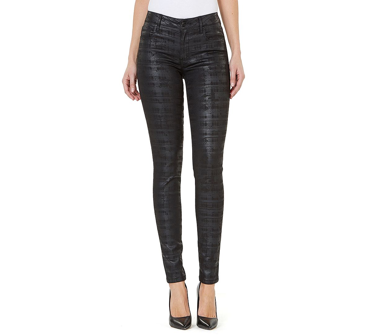 Numero Mid-rise Coated Check-print Skinny Jeans Black