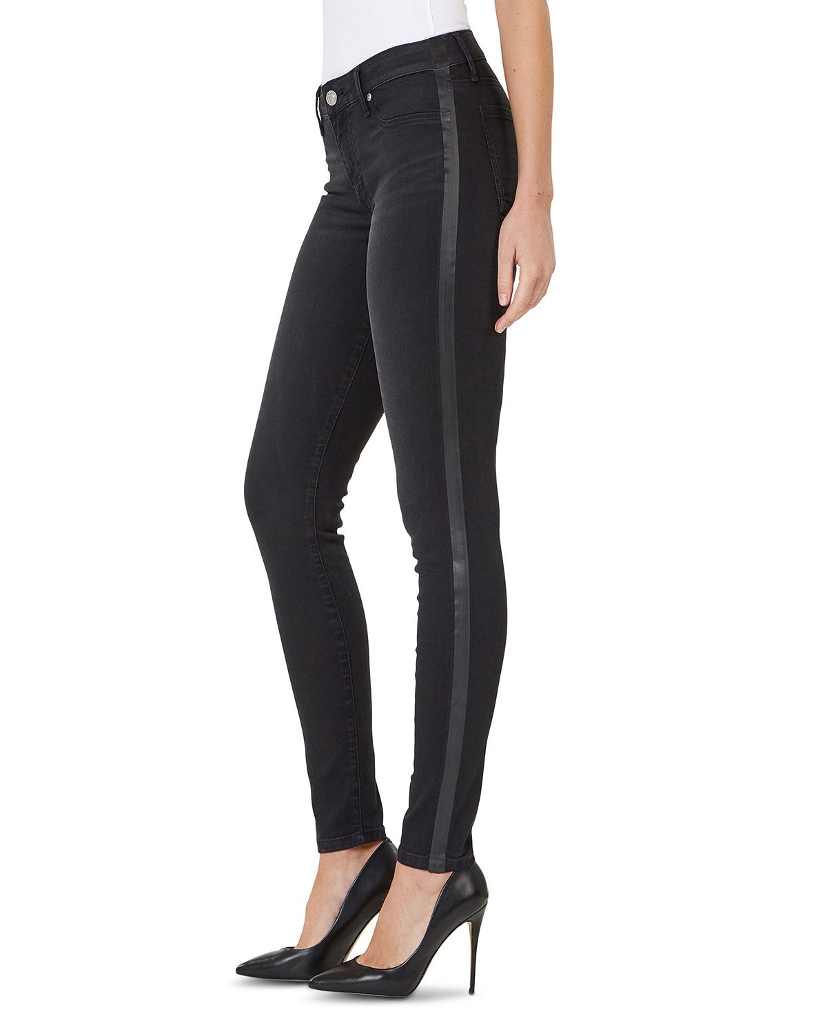 Numero Mid-rise Solid Side-striped Super Skinny Ankle Jeans Black Wash