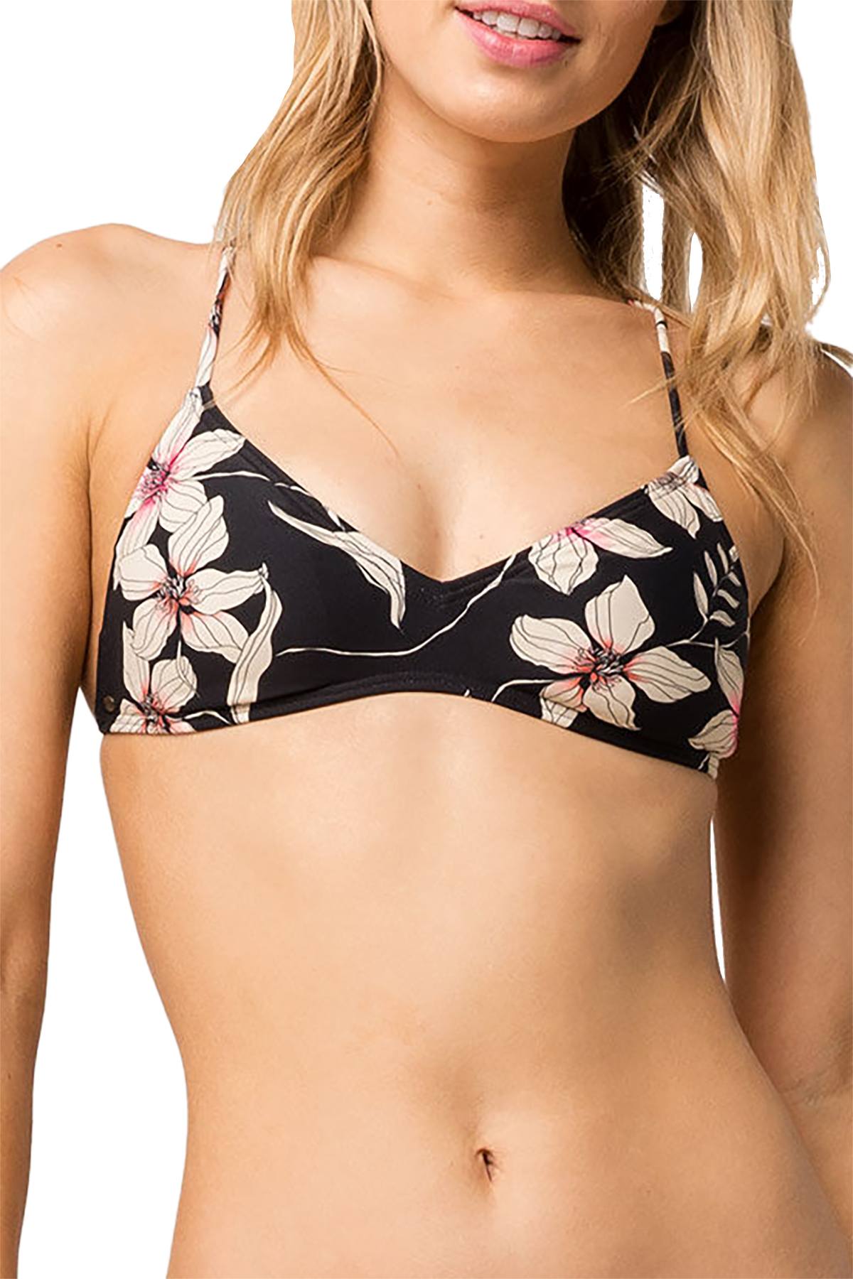 O'Neill Black Albany Floral Print Strappy Back Halter Bikini Top