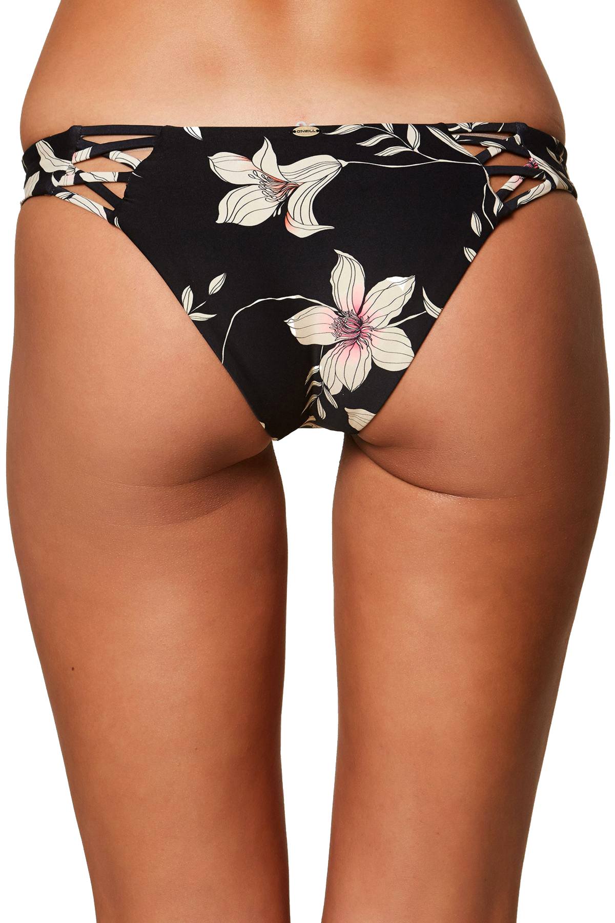 O'Neill Black Albany Floral Strappy Cheeky Bikini Bottom
