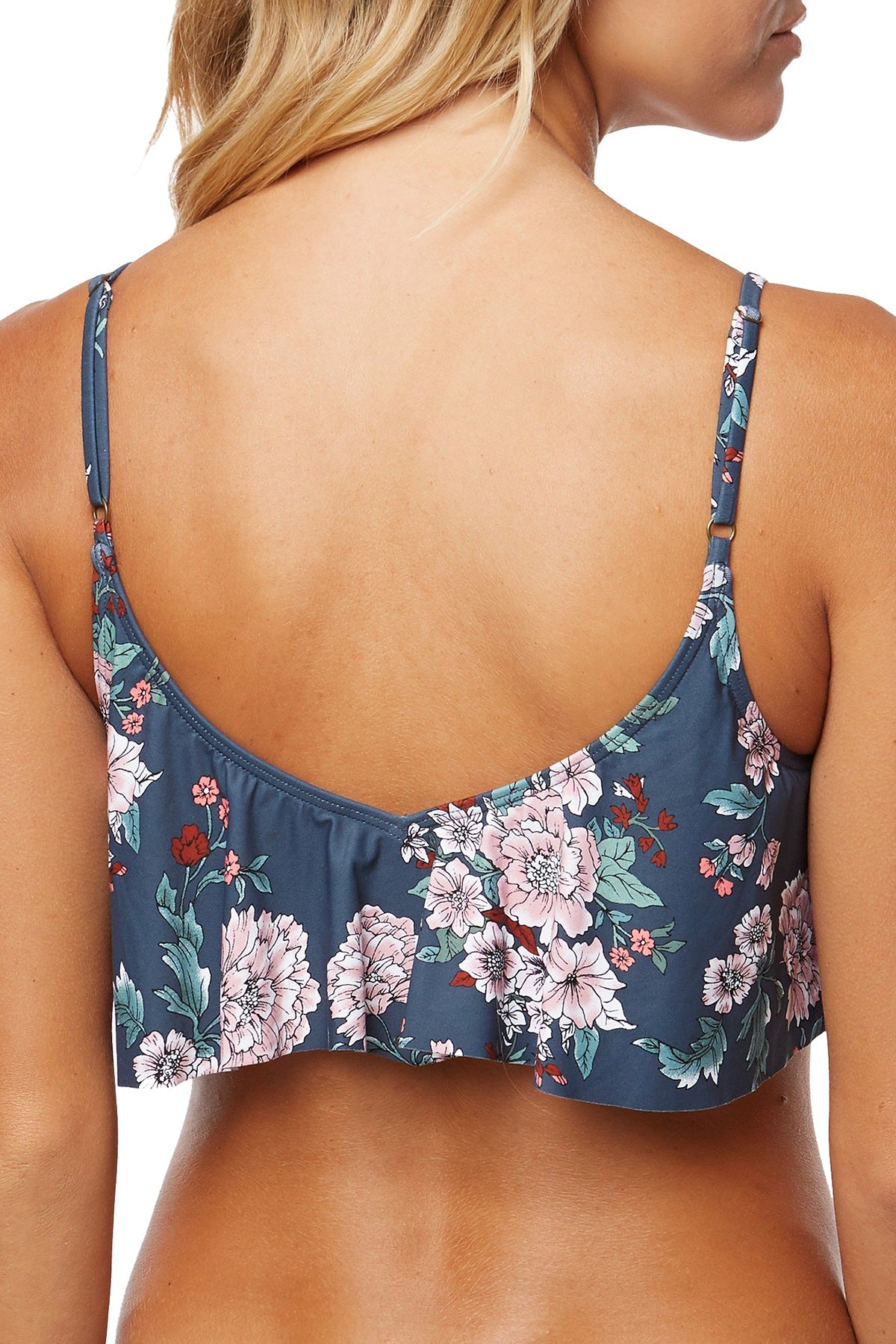 O'Neill Deep Teal Floral Print James Flounce Bikini Top