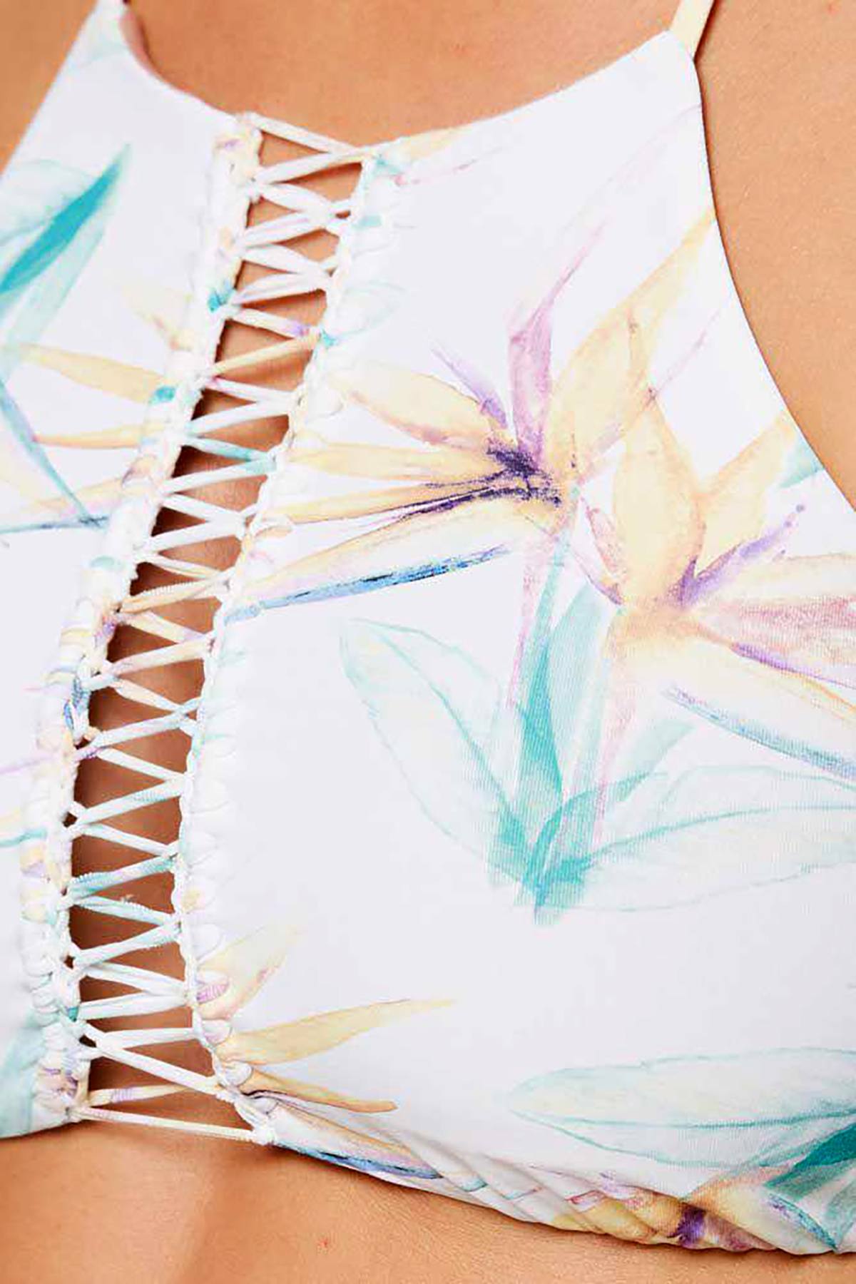 O'Neill White Floral Paradise Hi-Neck Bikini Top