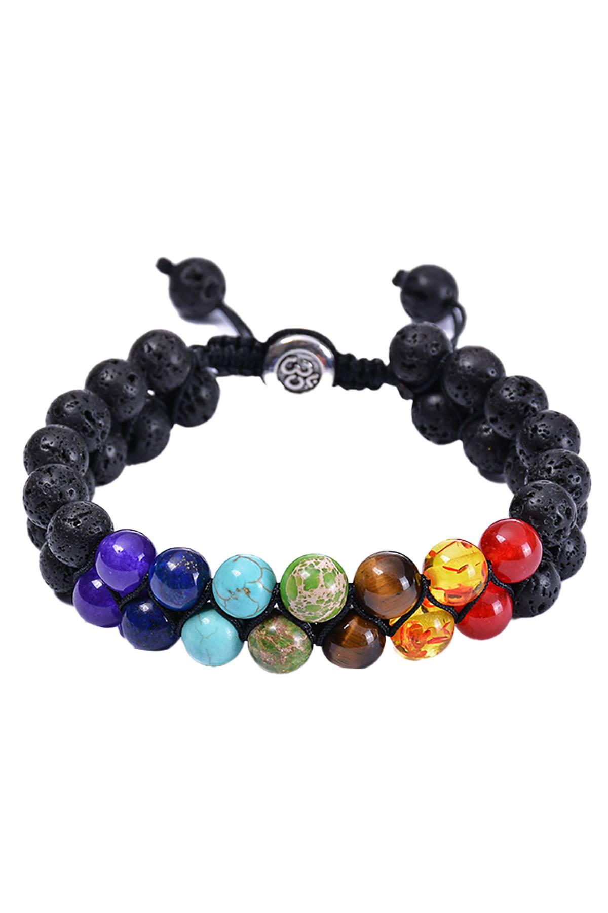 OM Double-Layer 7-Chakra / Lava Stone Natural Healing Bracelet