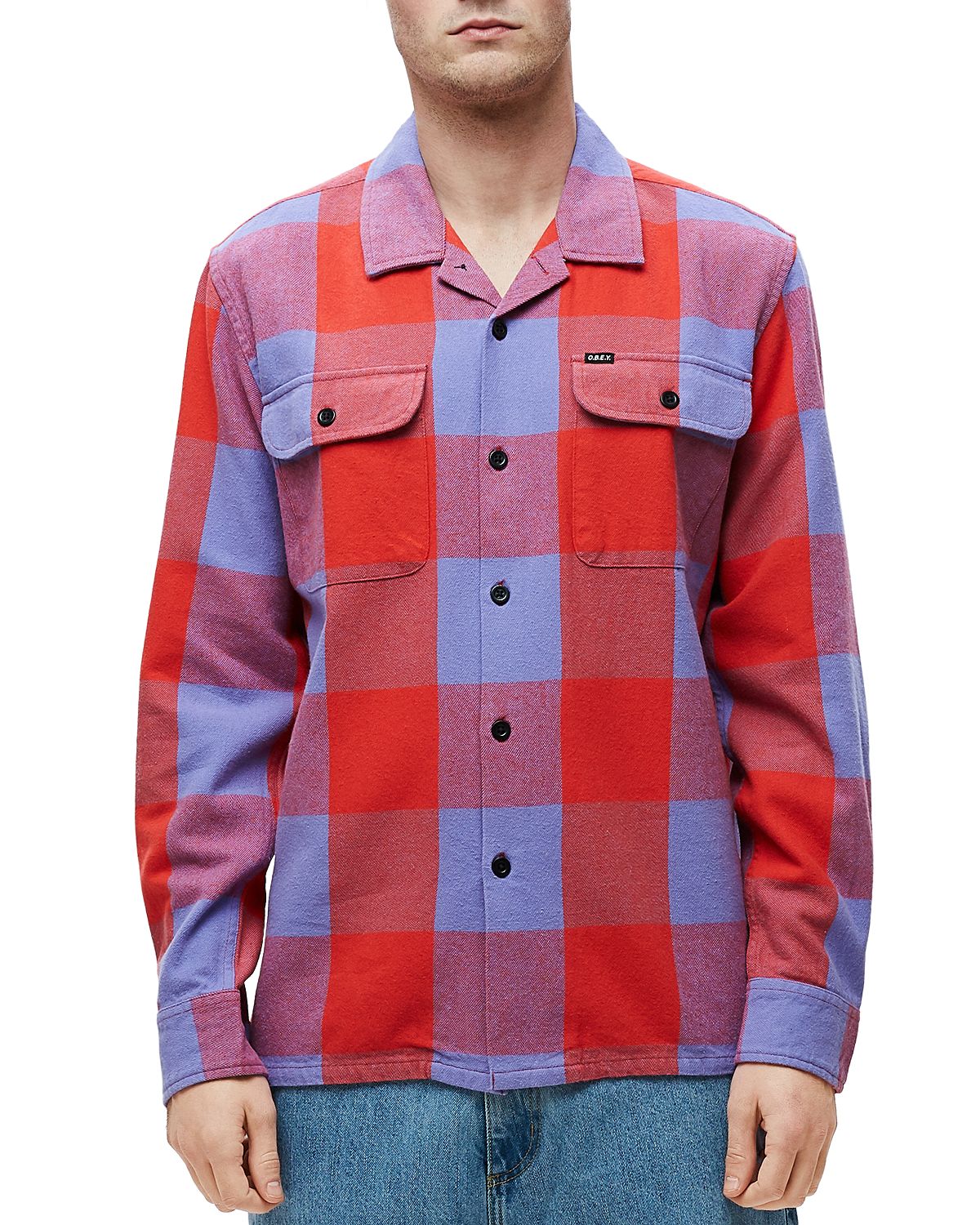 Obey Check Slim Fit Shirt Red Multi