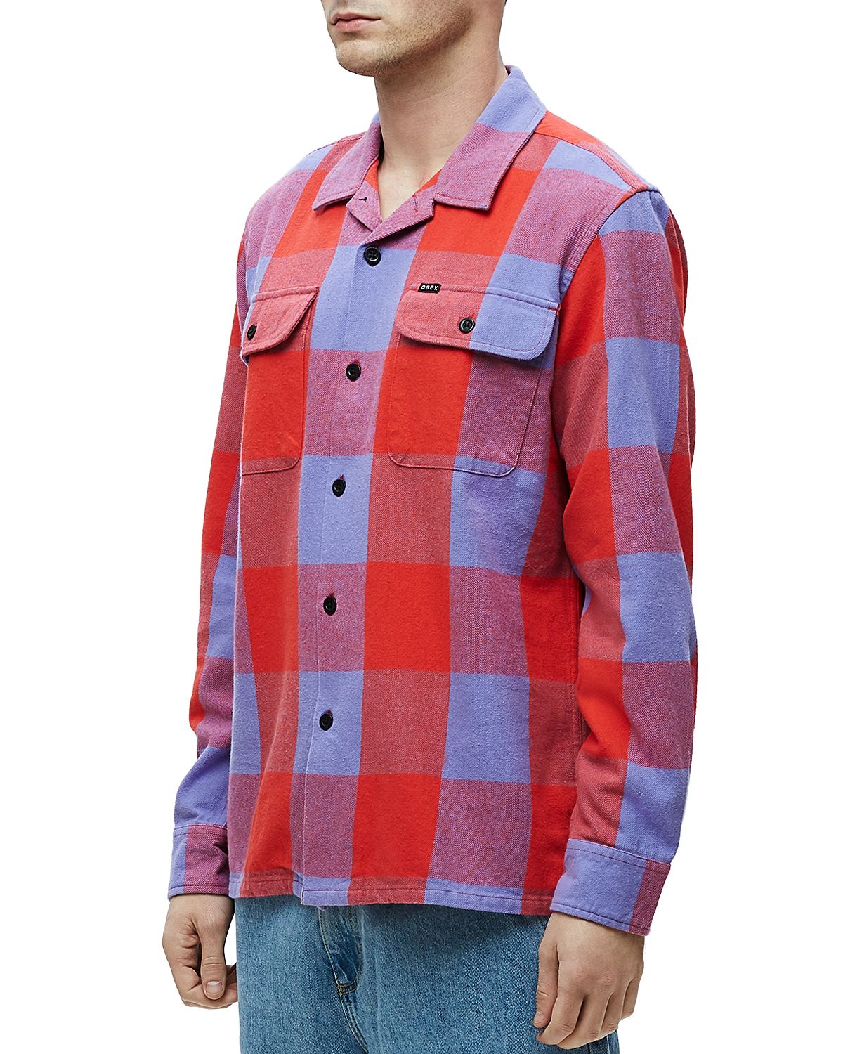 Obey Check Slim Fit Shirt Red Multi