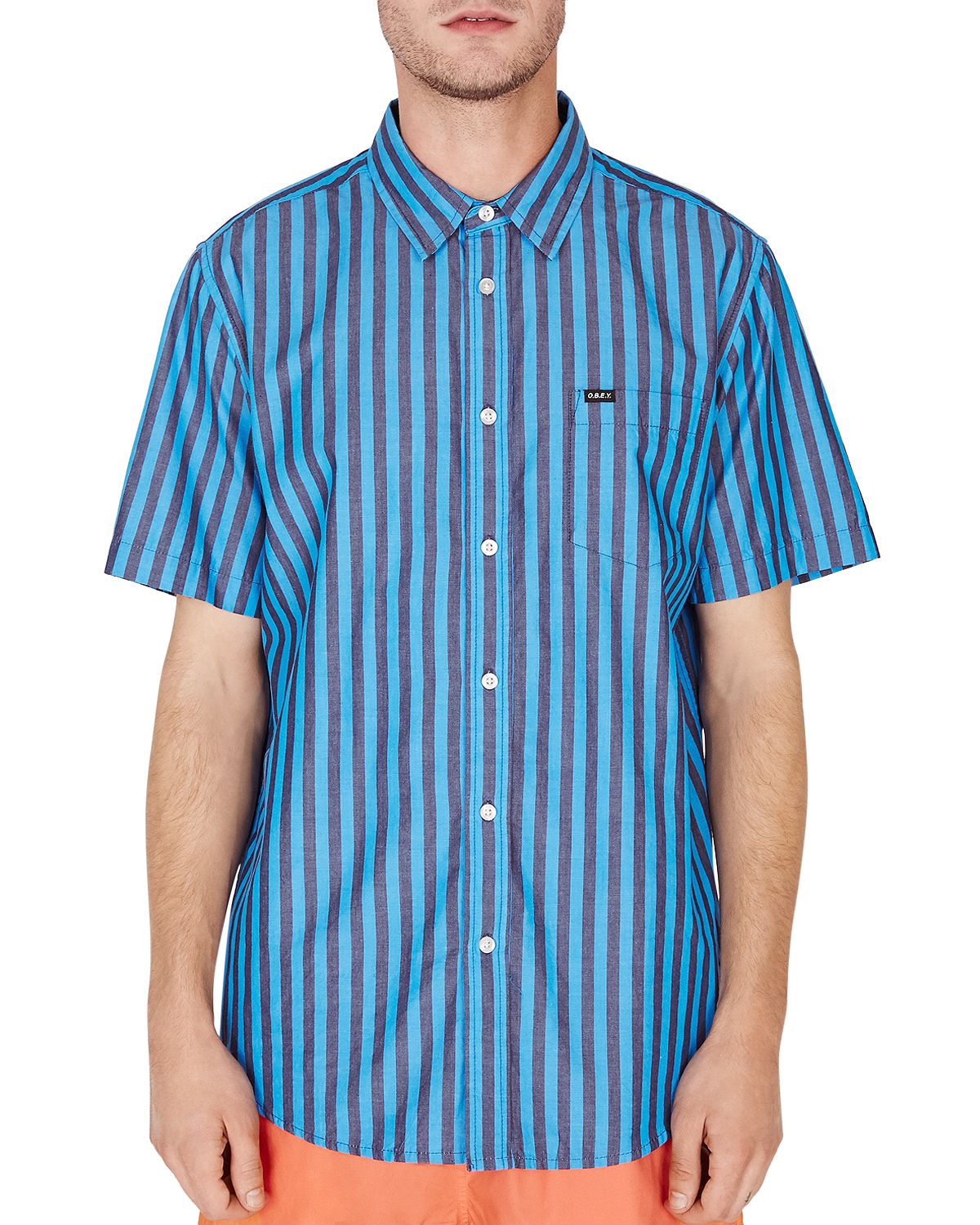 Obey Langton Short-sleeve Striped Regular Fit Shirt Sky Blue Multi