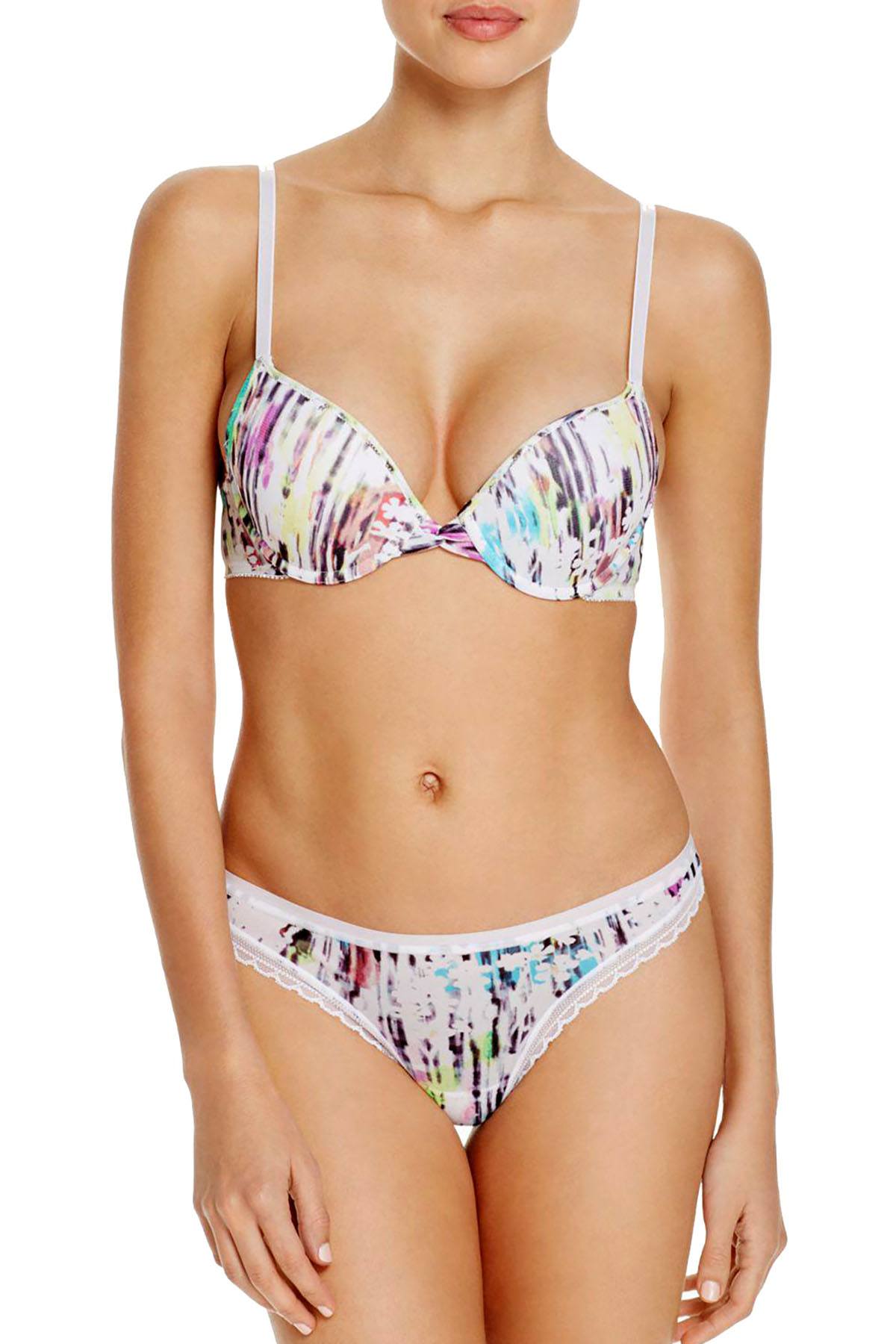 OnGossamer Digital-Floral Printed Mesh Bump-It-Up T-Shirt Bra