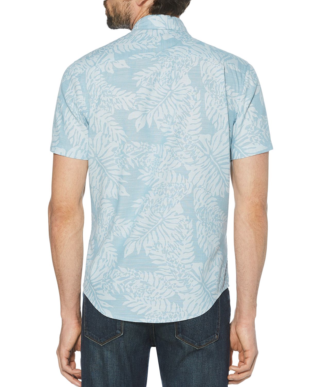 Original Penguin Cotton Leaf Printed Regular Fit Shirt Ballad Blue