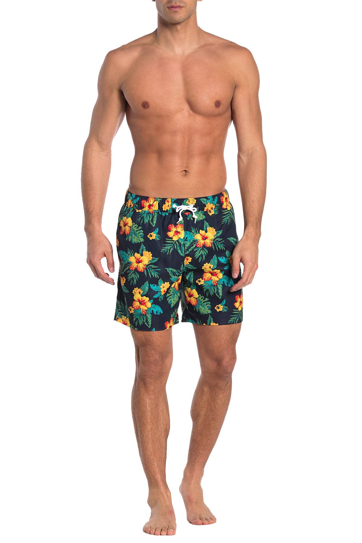 Original Penguin Floral Print Swim Short in Dark Sapphire