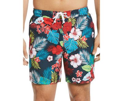 Original Penguin Floral Print Twill Swim Trunks Dark Sapphire