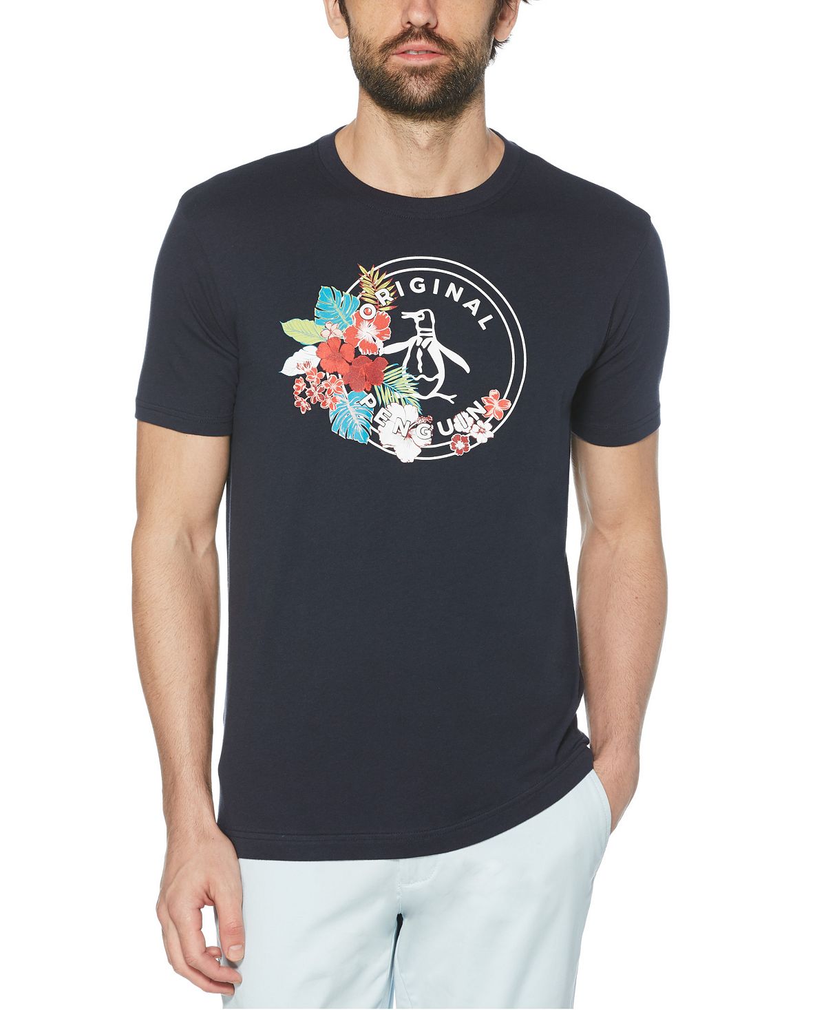 Original Penguin Floral Stamp Pete Short Sleeve T-shirt Dark Sapphire