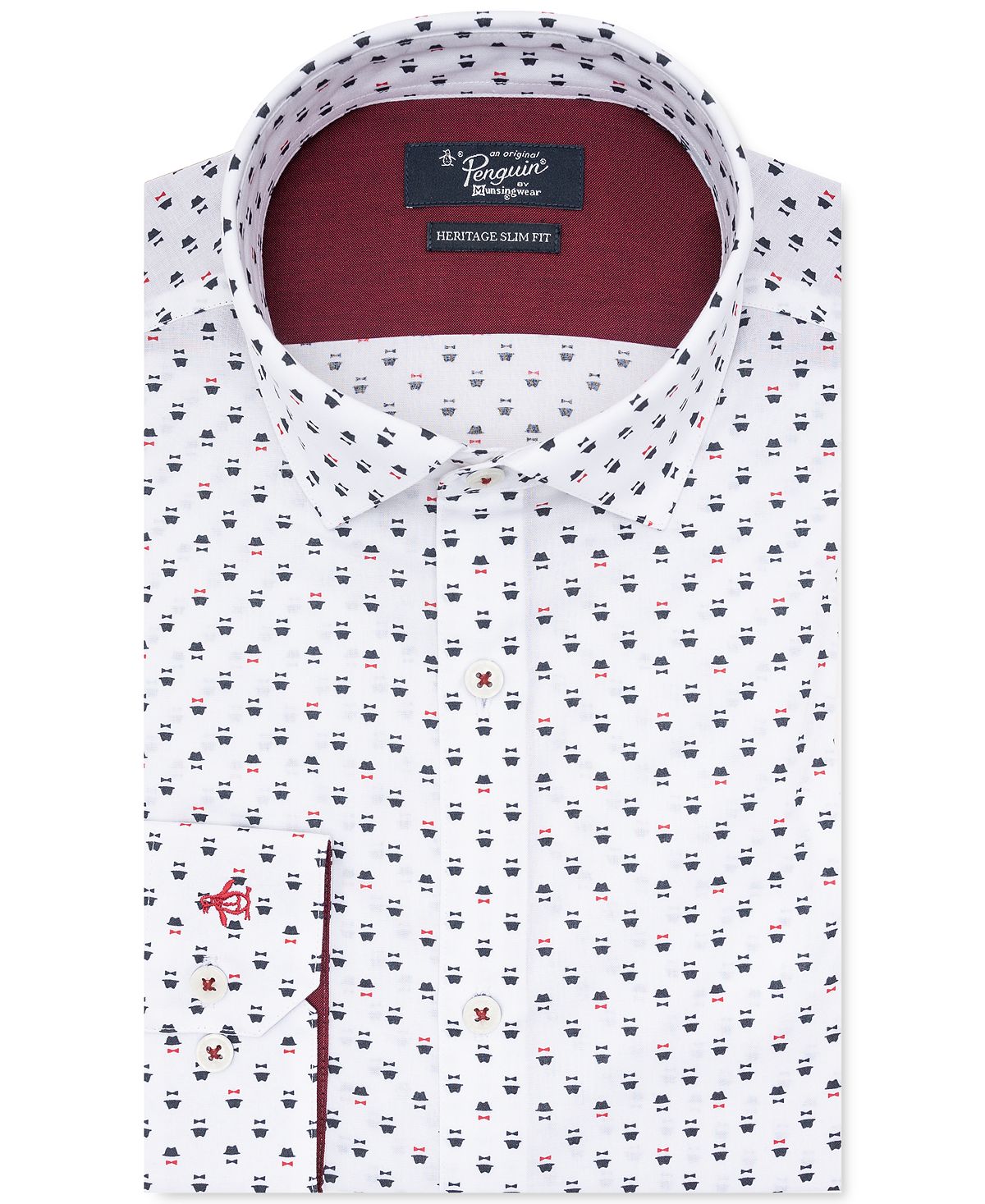 Original Penguin Heritage Slim-fit Stretch Top Hat And Bow Print Dress Shirt White
