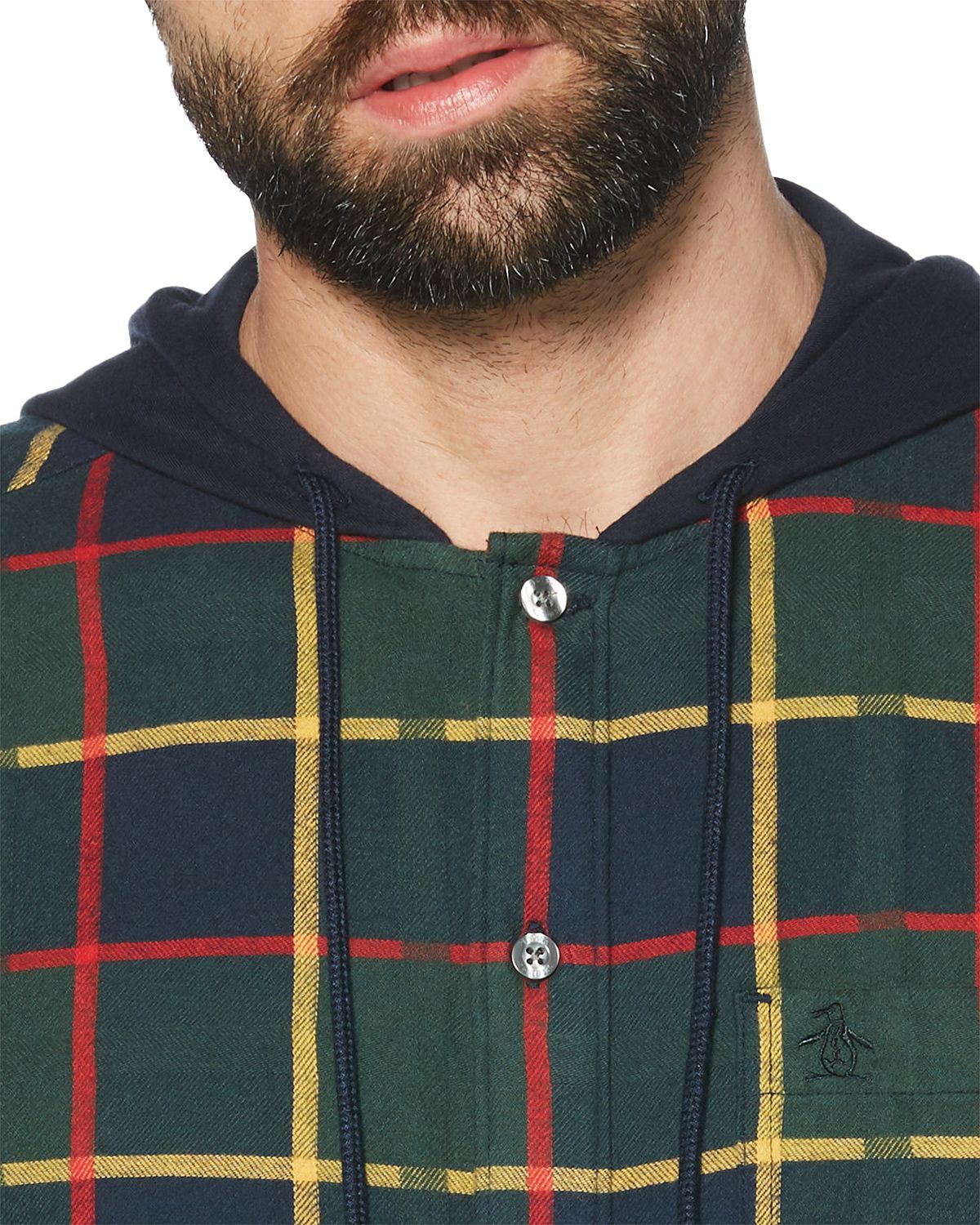 Original Penguin Plaid Flannel Hooded Regular Fit Shirt Dark Sapphire